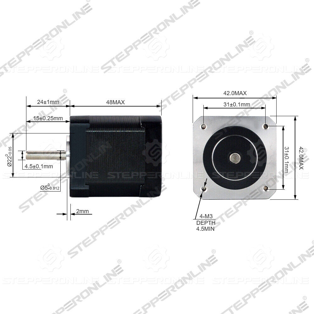 STEPPERONLINE 1x Nema 17 Stepper Motor 59Ncm(84oz.in) 2A 48mm Body 17HS19-2004S1