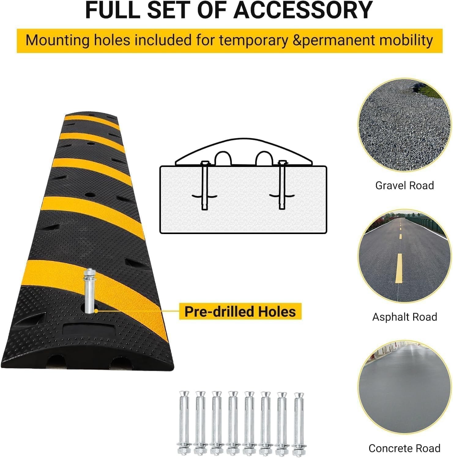 2 Pack of Rubber Speed Bumps 6 ft Heavy Duty for Driveway Parking 25000 LBS Load