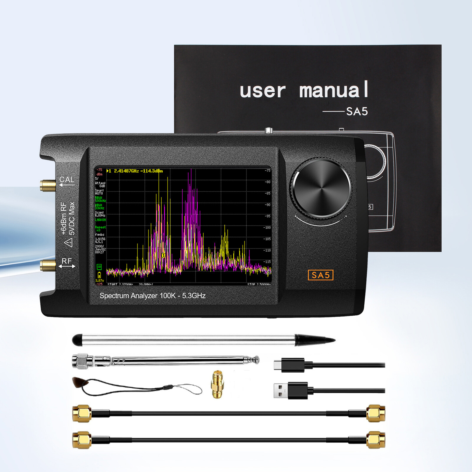 4 Inch IPS LCD SA5 100K-5.3GHz Handheld Spectrum Analyzer Signal Generator US