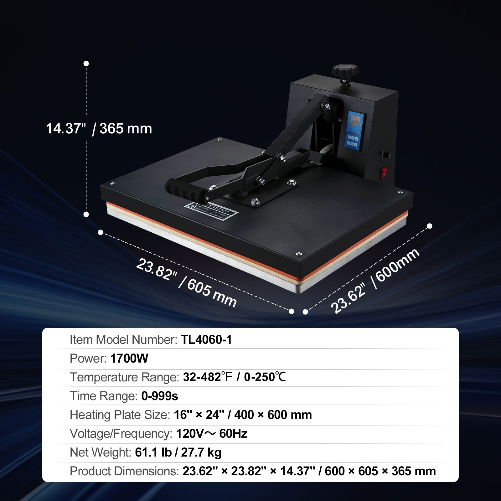 VEVOR Heat Press Machine 16″ x 24″ Clamshell Sublimation Printer for T-shirt