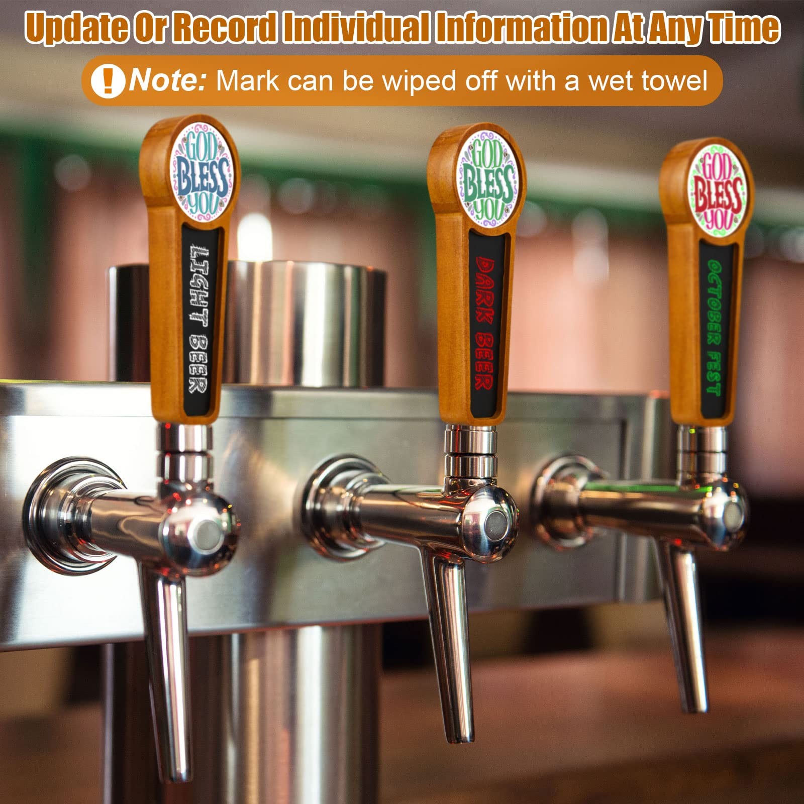 4 Pcs Wooden Chalkboard Beer Tap Handle for as shown in pictures, Brown