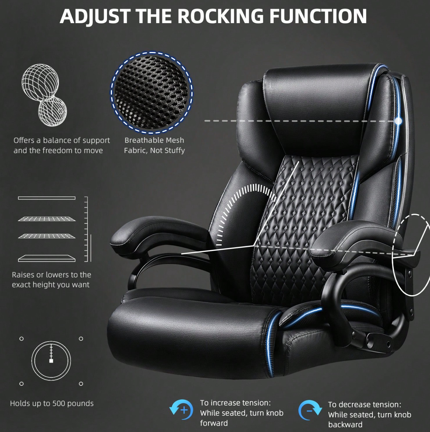 500lbs Heavy Duty big and tall leather office Chair Ergonomic executive wide 500