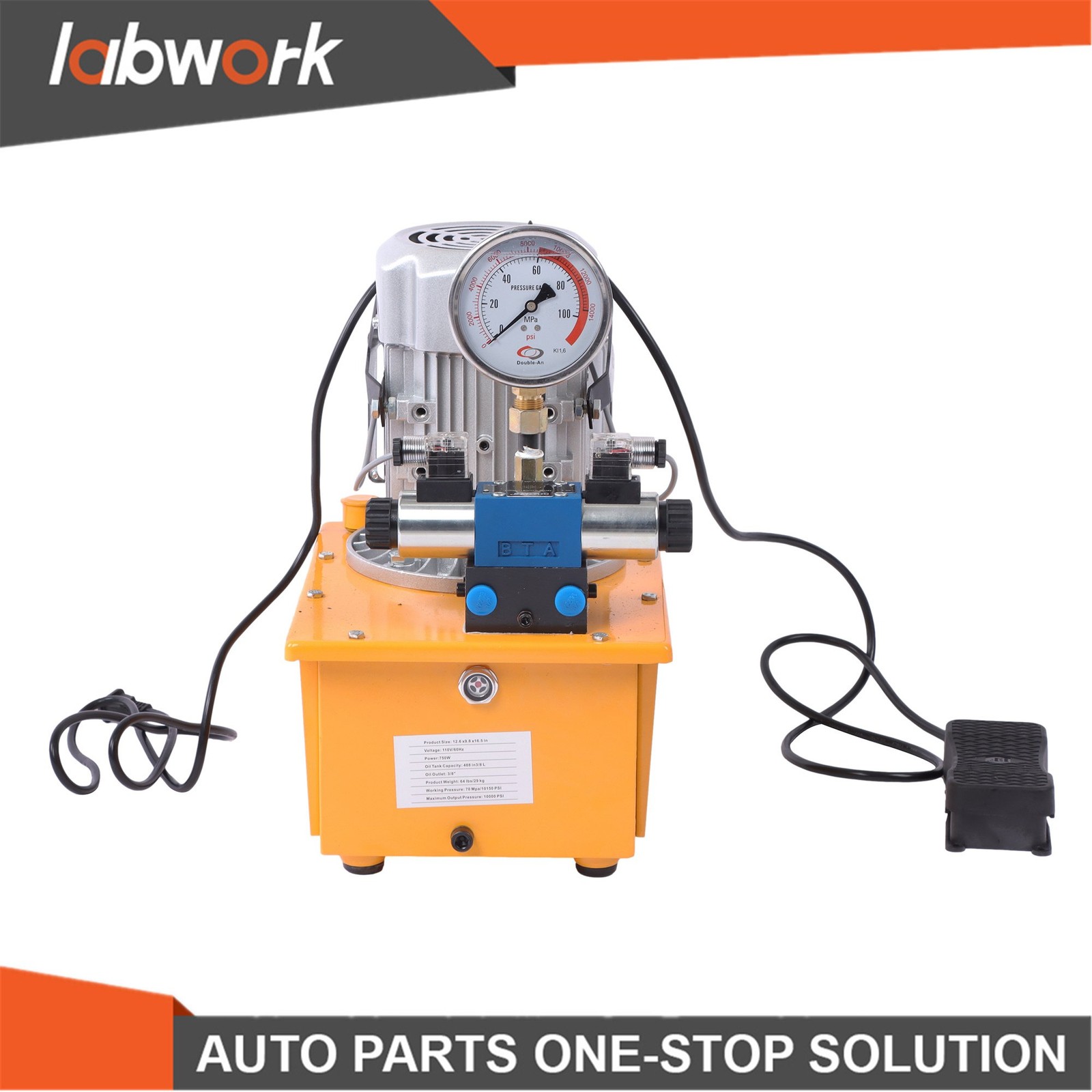 Labwork 10000 PSI Double Acting Hydraulic Pump 8L 0.7L/min 750W 110V