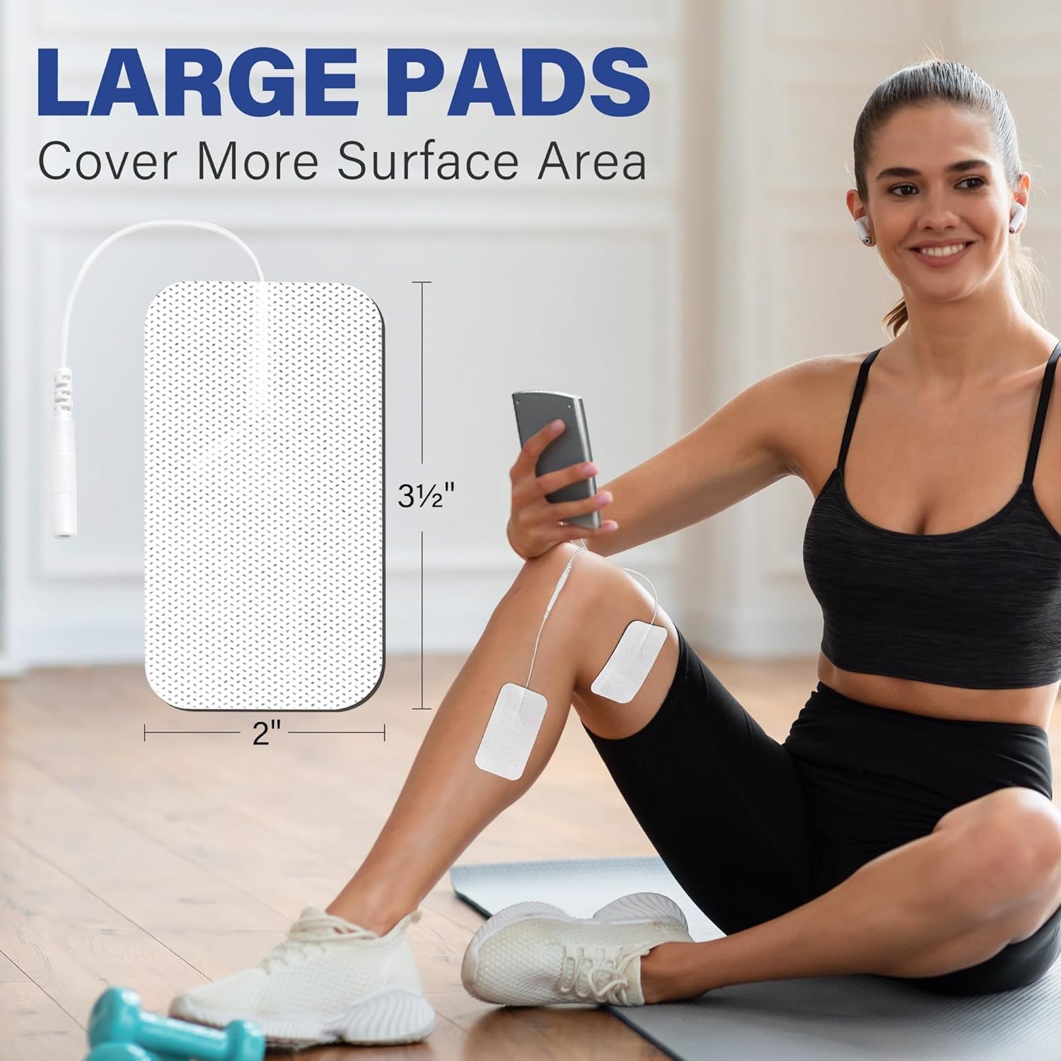 TENS Unit Electrode Pads, 10PCS 2″x 3.5″ Large Self-Adhesive White