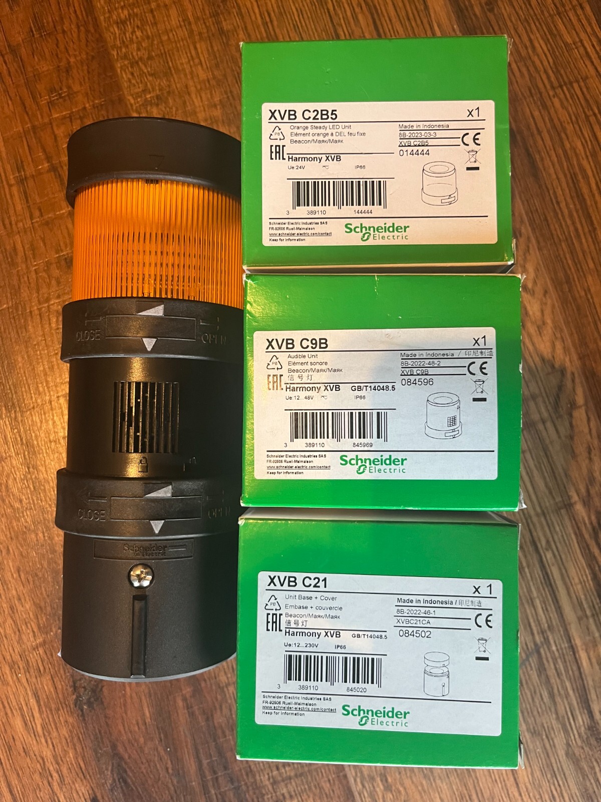 Schneider Electric Harmony XVB Signal Tower, Base & Cap, Orange Light & Horn