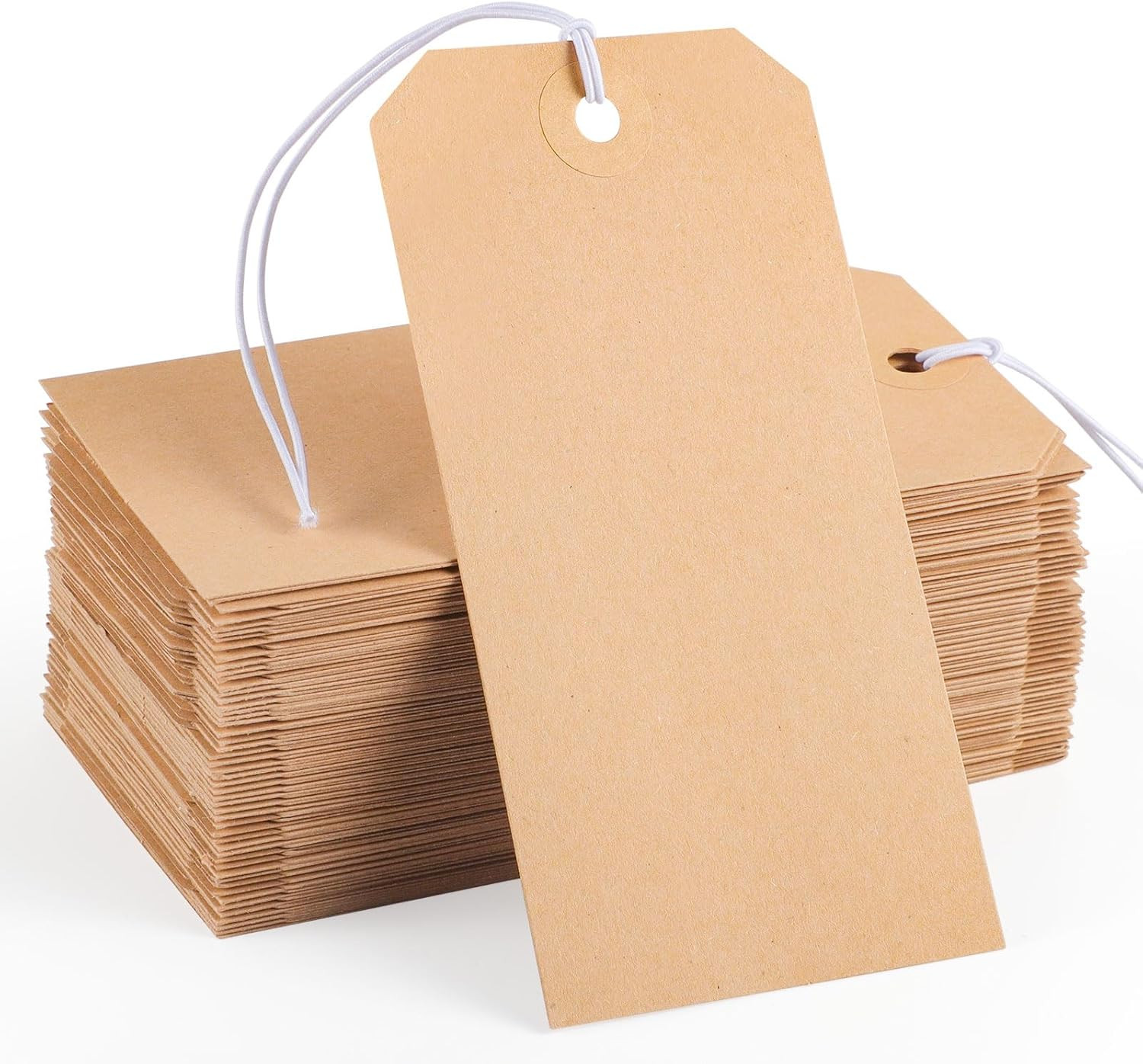 100pcs Brown Paper Shipping Tags with Elastic Rope Large Marking Hanging Paper T