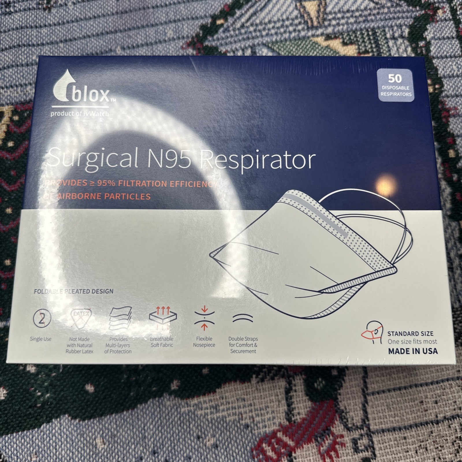 Blox Surgical N95 Respirator Disposable Mask (Case Of 6, 50 Count Boxes)Facemask
