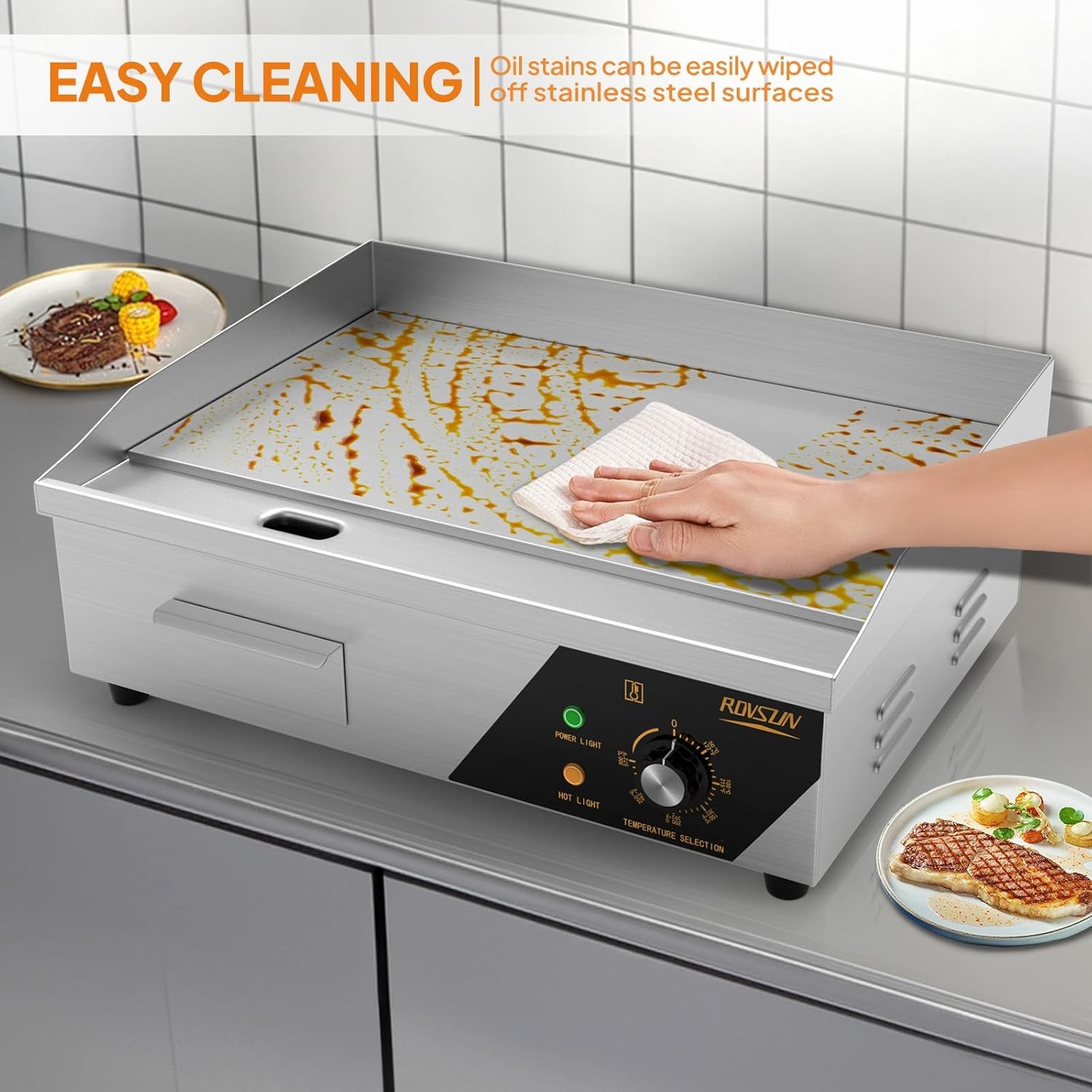 Commercial Electric Griddle, 22″ Countertop Flat Top Grill,122℉-572 ℉ Adjustable