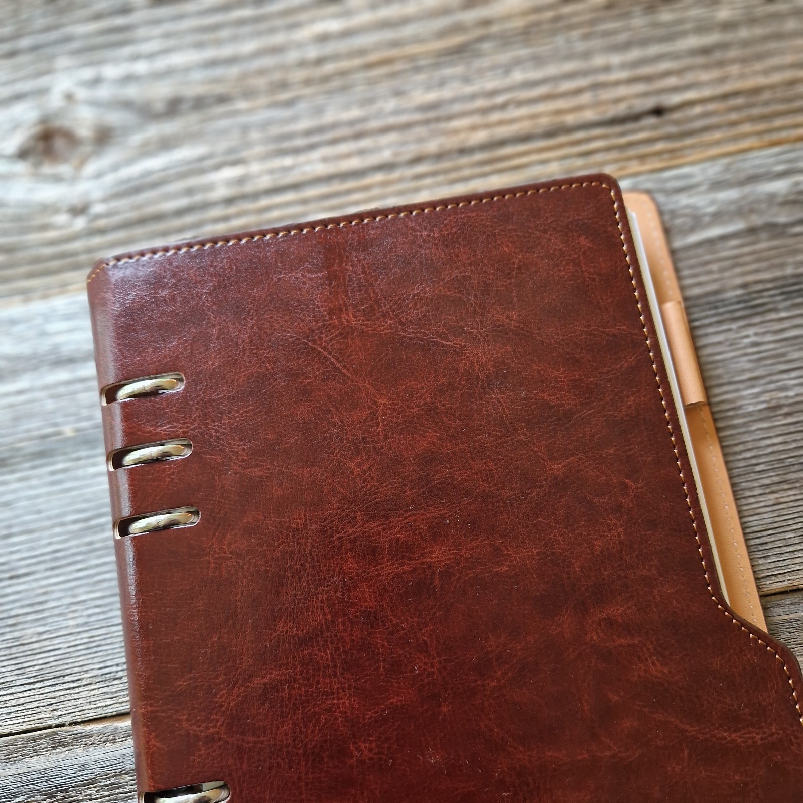 DSKPRTE A5 6-Ring Personal Organizer | Brown PU Leather Notebook