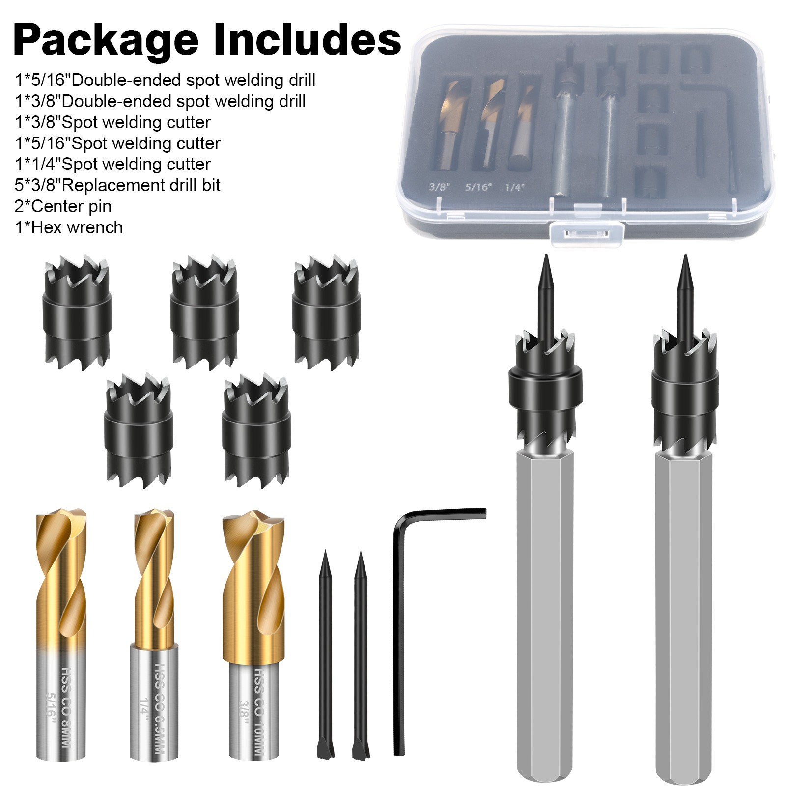 13x Spot Weld Cutter Set Double Sided 3/8″ 5/16″ Spot Welding Remover Drill Bits