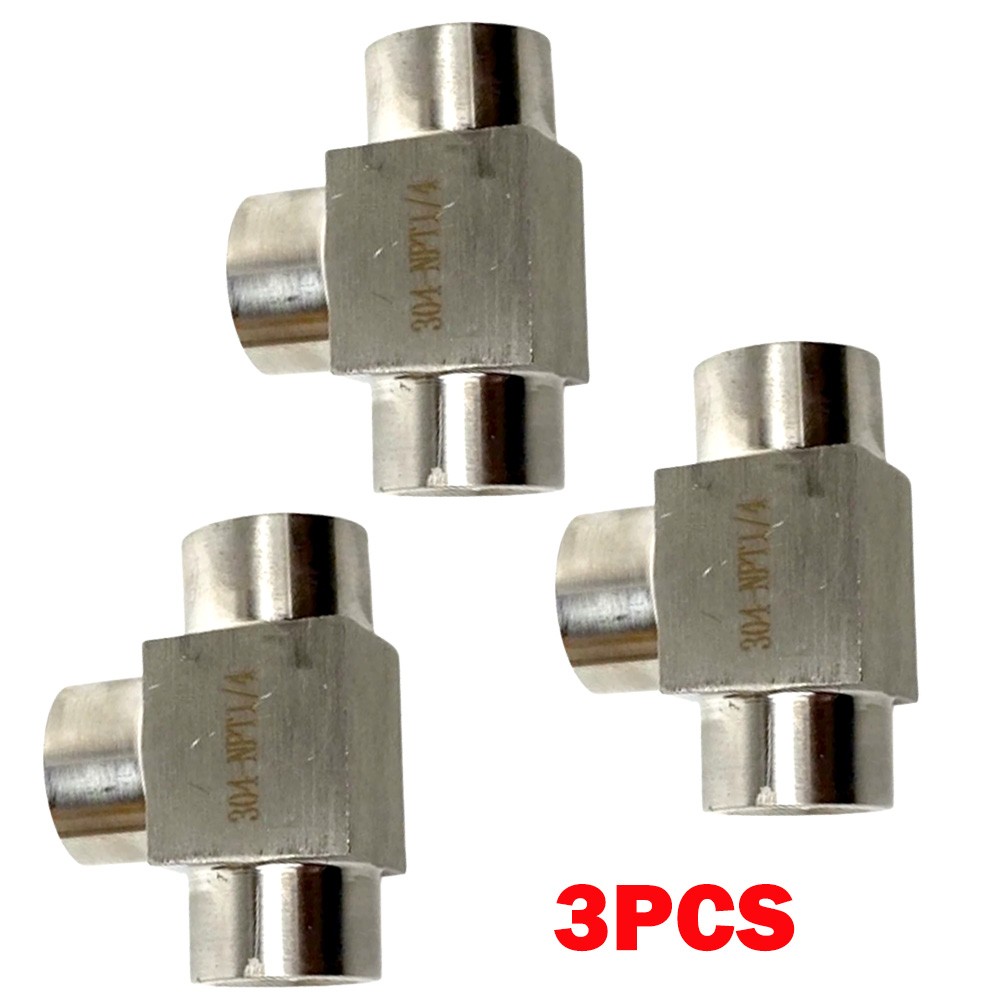 3Pcs 1/4″ Tee T 3 way Female 304 SS Threaded Connector Pipe Fitting NPT USA