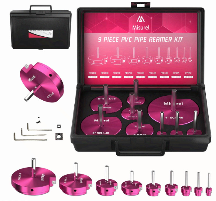 9 Pcs PVC Pipe Reamer Kit, 1/2″-4″, 2 Carbide Inserts, SCH40 Plumbing Tools