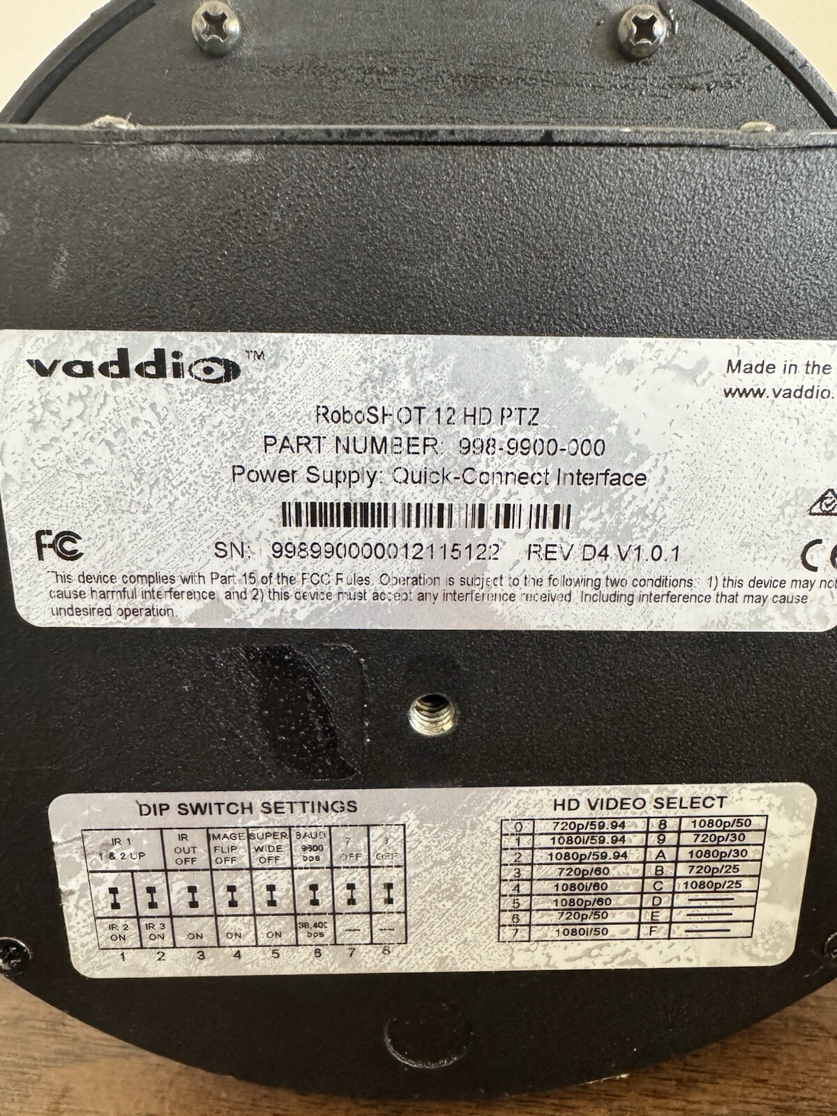 Vaddio RoboSHOT 12 HD PTZ Video Conference Camera 998-9900-000 No Remote AS-IS