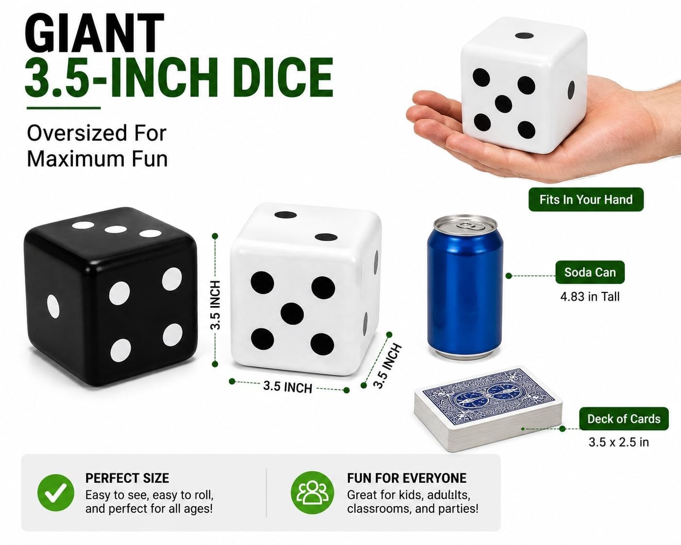 Jumbo Decorative Dice Set of 2, Large Black and White Dice for Home Decor, Game