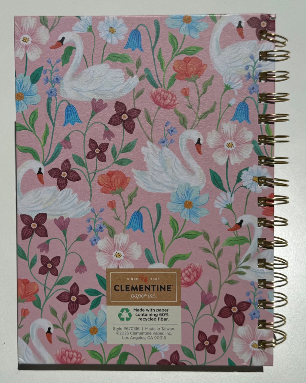 Clementine Twin Wire Hard Cover Spiral Journal Notebook Floral Swan «Notes»