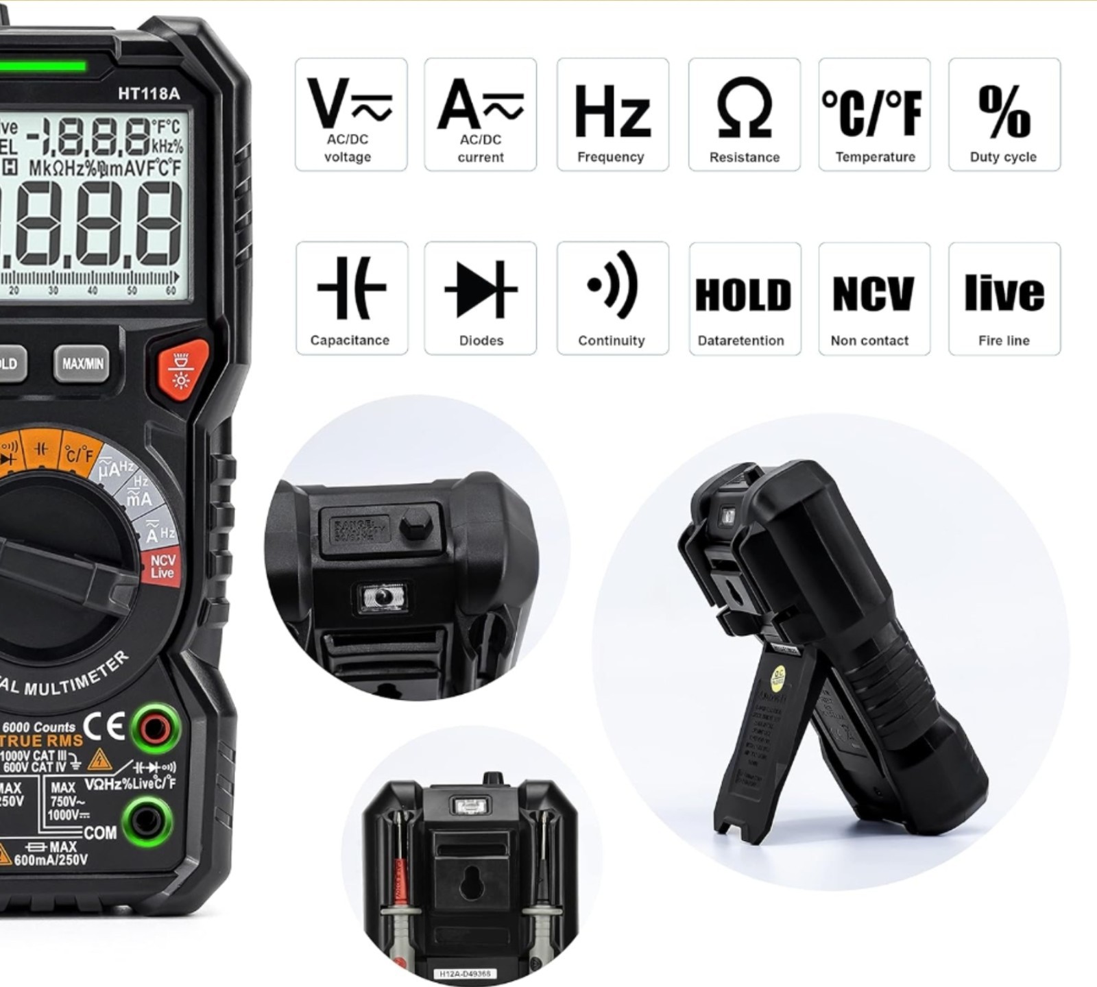 KAIWEETS Digital Multimeter TRMS Voltmeter,Auto-Ranging,6000 Counts,Accurately