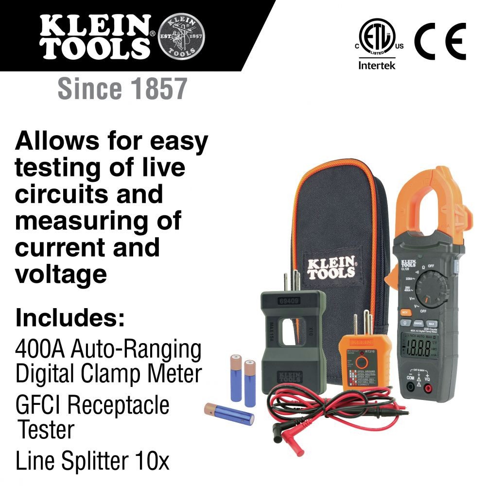 Klein Tools CL120KIT CAT III 600V Clamp Meter Electrical Test Kit w/ Case New