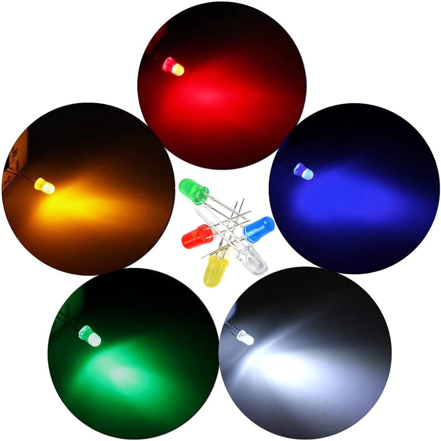 300 Pieces Clear LED Diodes 3mm 5mm 2 Pin Round Assorted 5 Colors Kit Storage