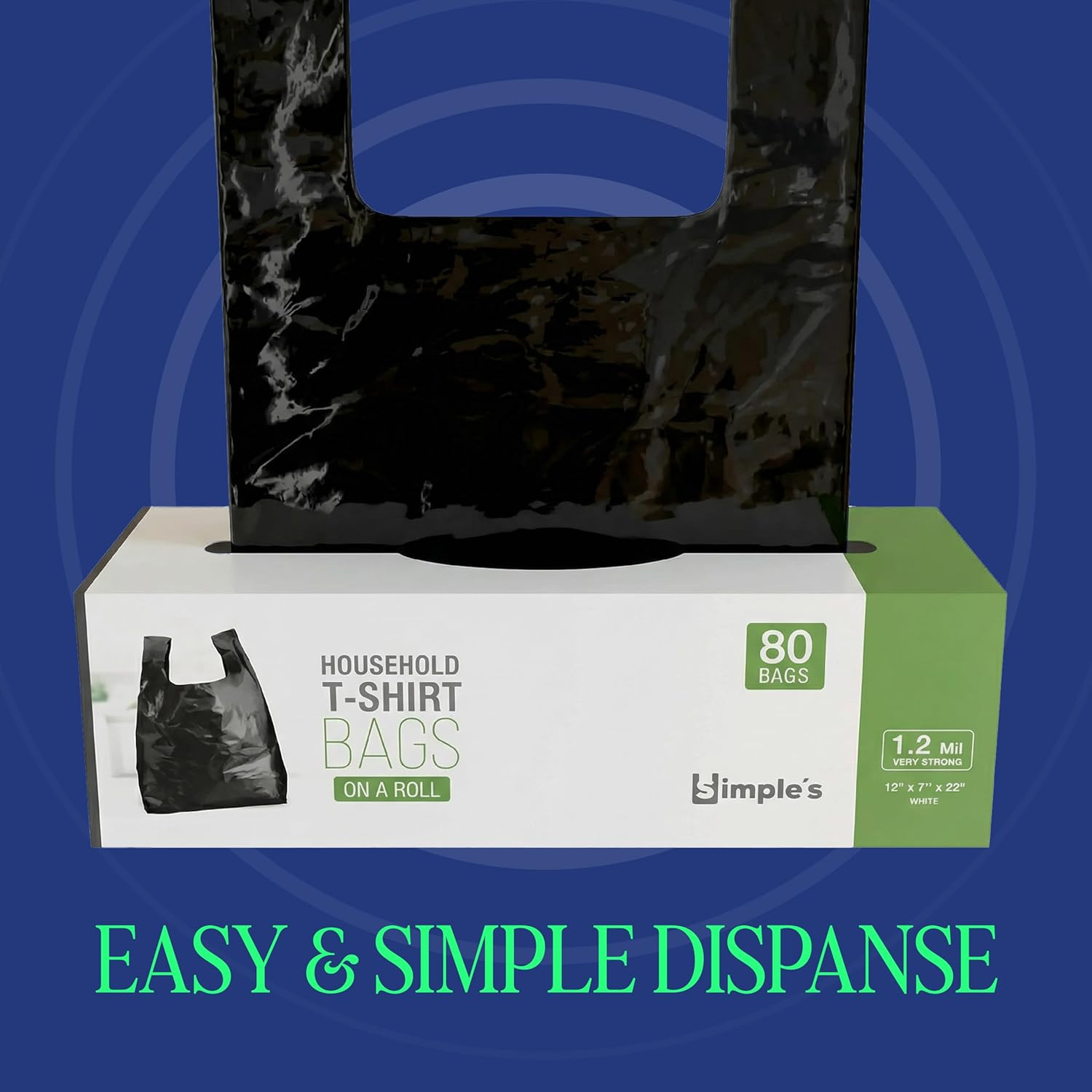 Black Plastic T-Shirt Bags with Handles – 80 Count – 12″X7″X22″ – 1.2 Mil – Groc