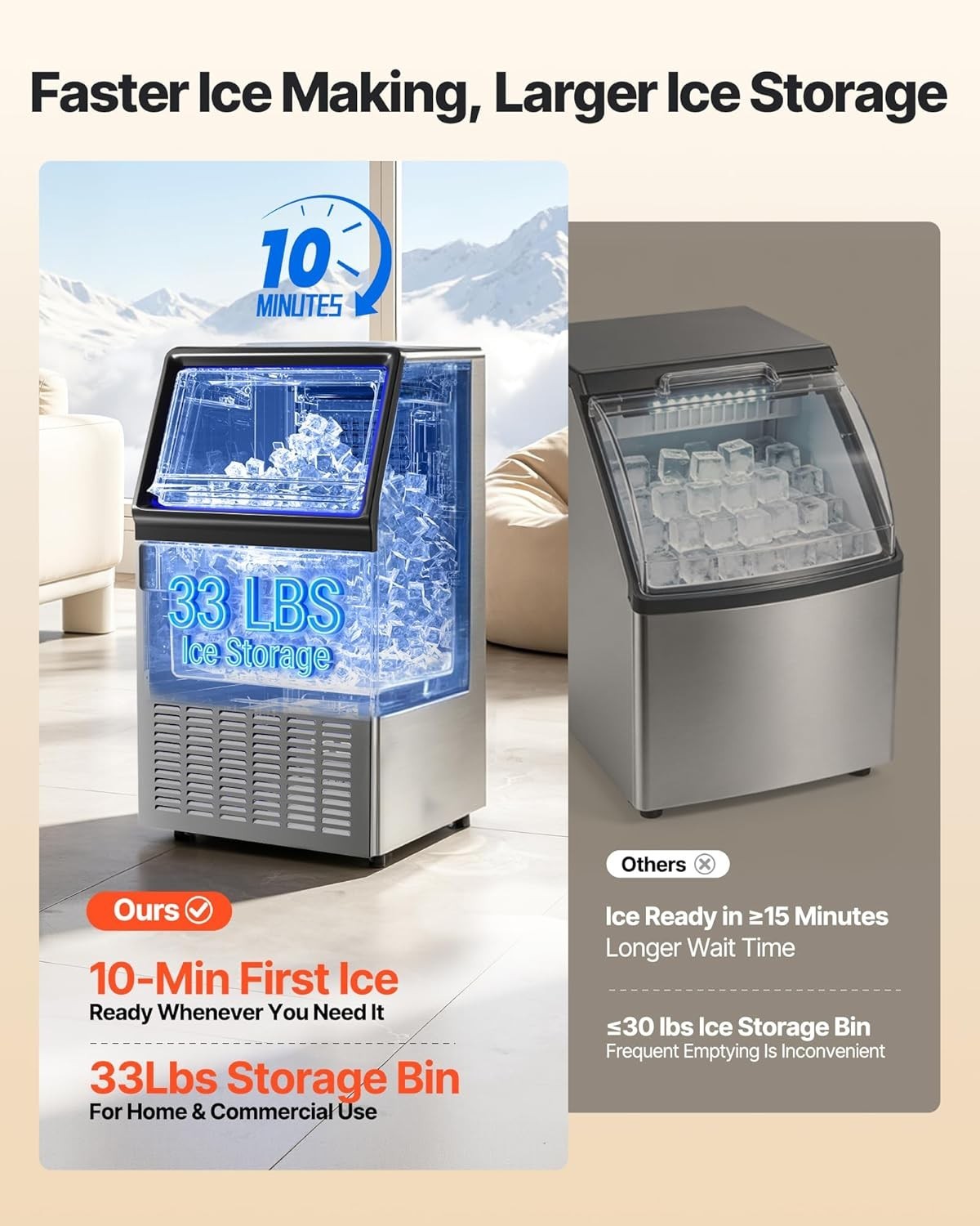 Stainless Steel Commercial Ice Maker – 120 lbs Daily Production & Self-Cleaning