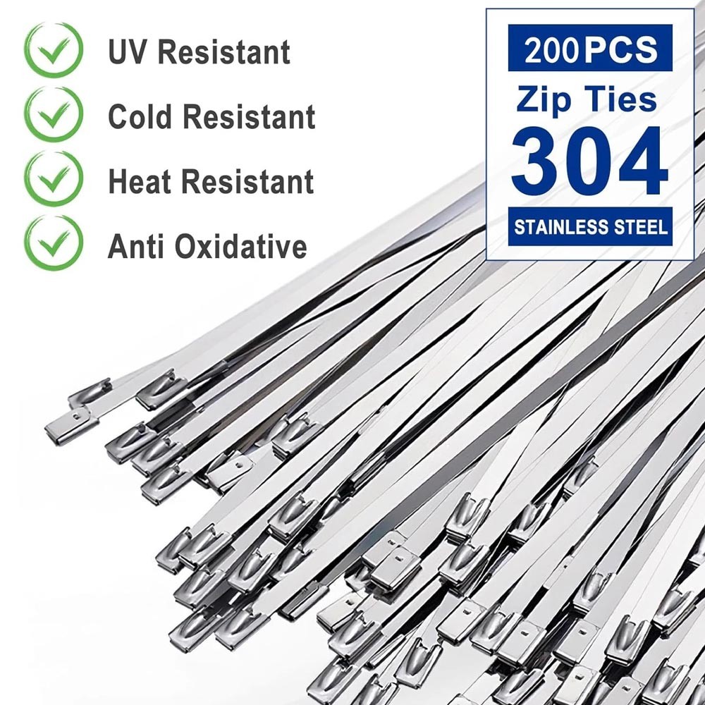 Stainless Steel Cable Tie Gun Set – Heavy Duty Metal Zip Tie Tool Kit 200PC Ties