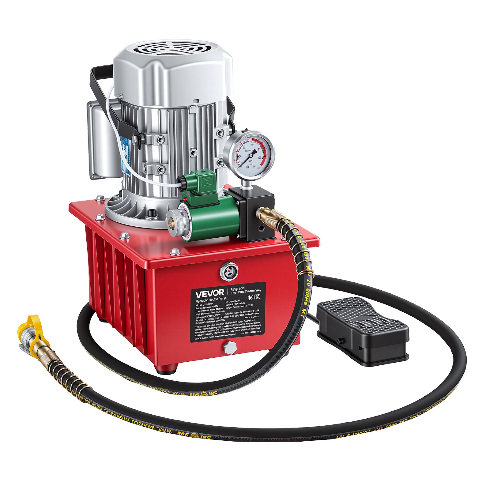 VEVOR Electric Hydraulic Pump 750W 10000 PSI Single Acting Solenoid Valve Pedal