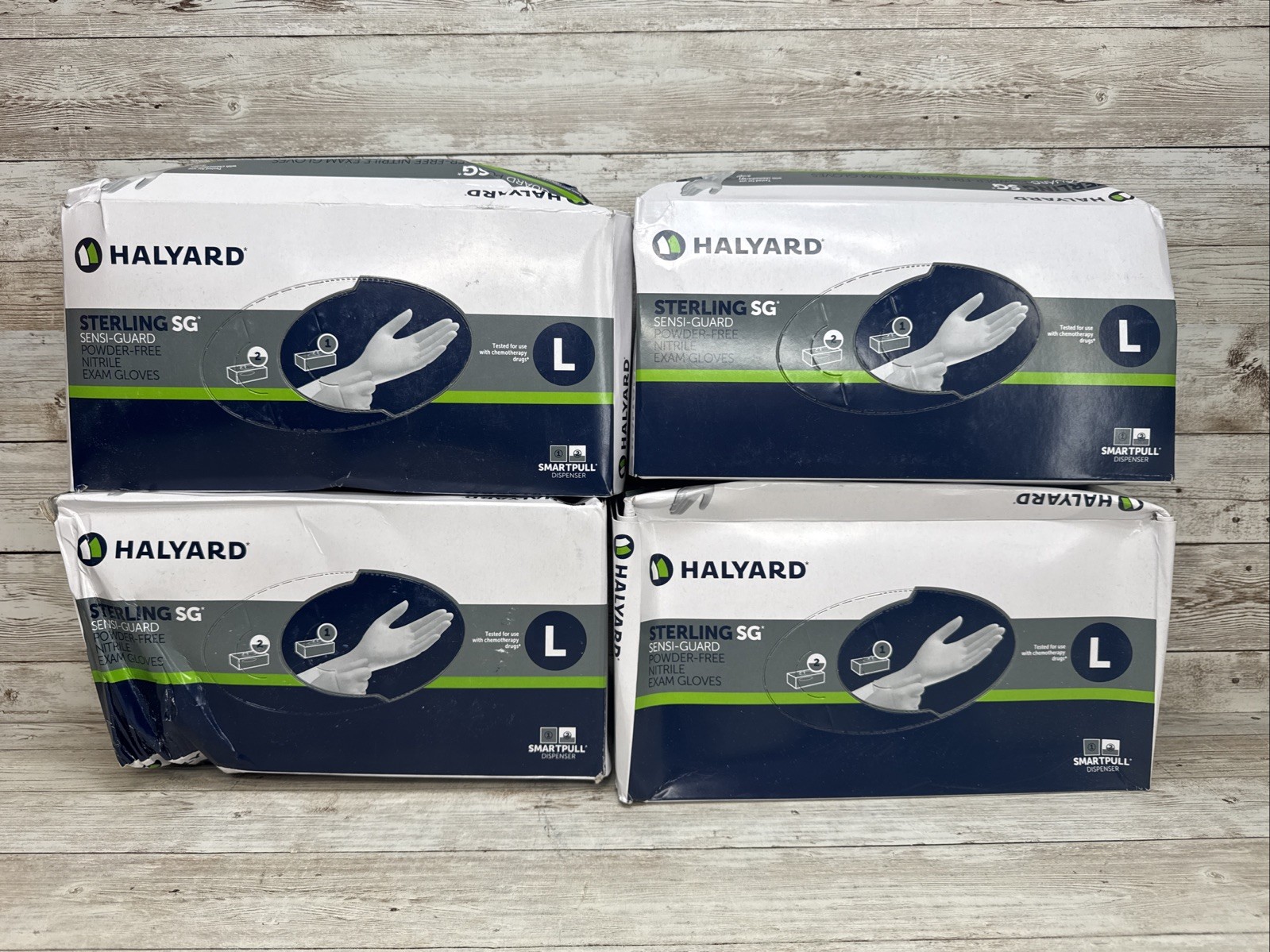 HALYARD NITRILE EXAM GLOVES STERLING SG *4 DENTED BOXES* Size: LARGE Exp: 5/29