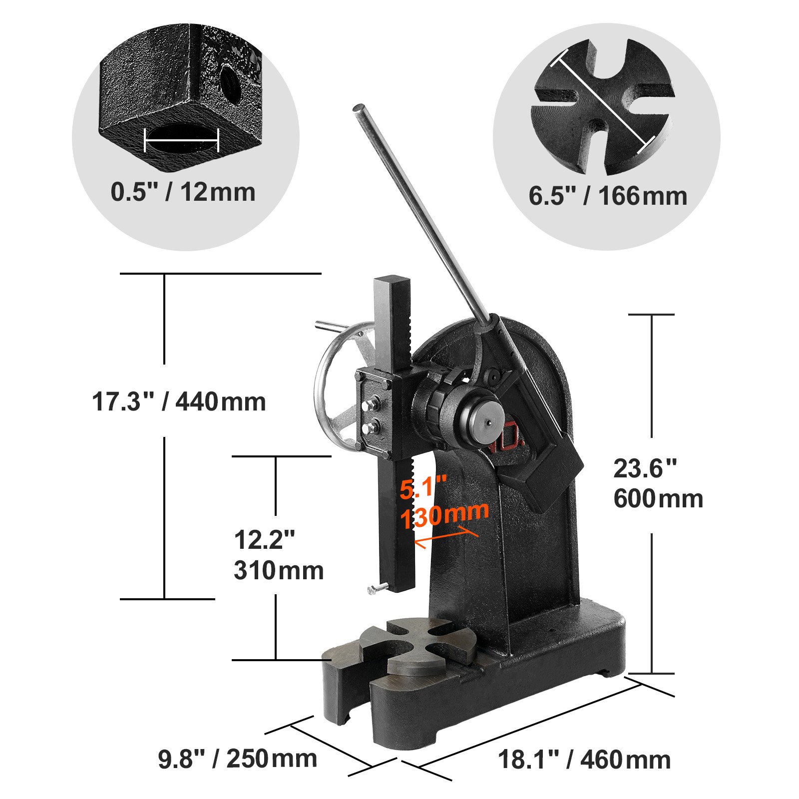 VEVOR Ratchet Type Arbor Press 3 Ton Manual Leverage Arbor Press with Handwheel