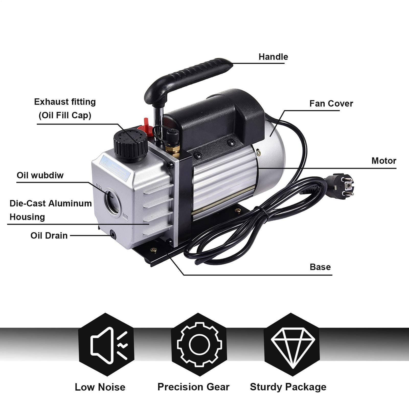 Vacuum Pump 0.25HP 4CFM 1 Stage for Auto Refrigeration