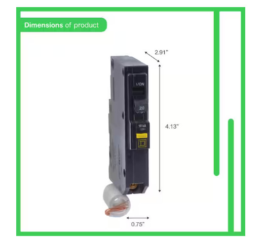 Square D QO120GFICP 120 VAC 20A Mini Ground Fault Circuit Breaker – Black
