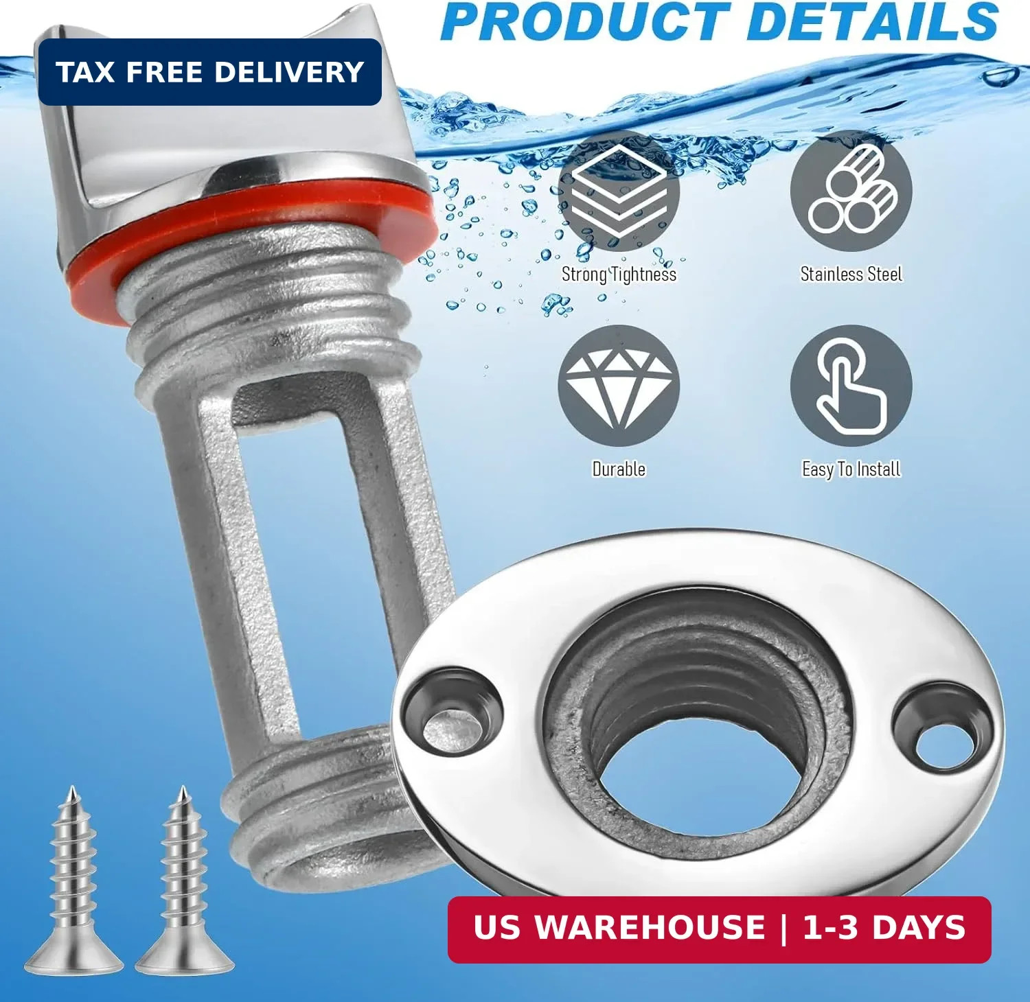 Ripeng 2 Pcs 316 Stainless Steel Boat Marine Grade Drain Plug Fits 1″ Hole – Thr
