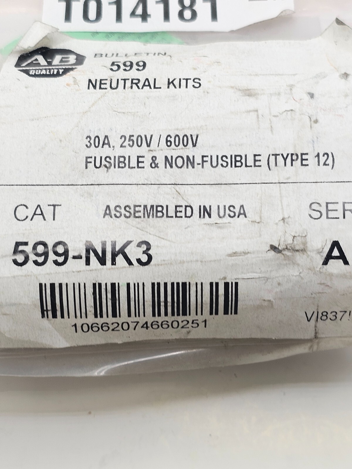AB 599-NK3 Neutral 30A, 250V / 600V Fusible & Non-Fusible (TYPE 12)