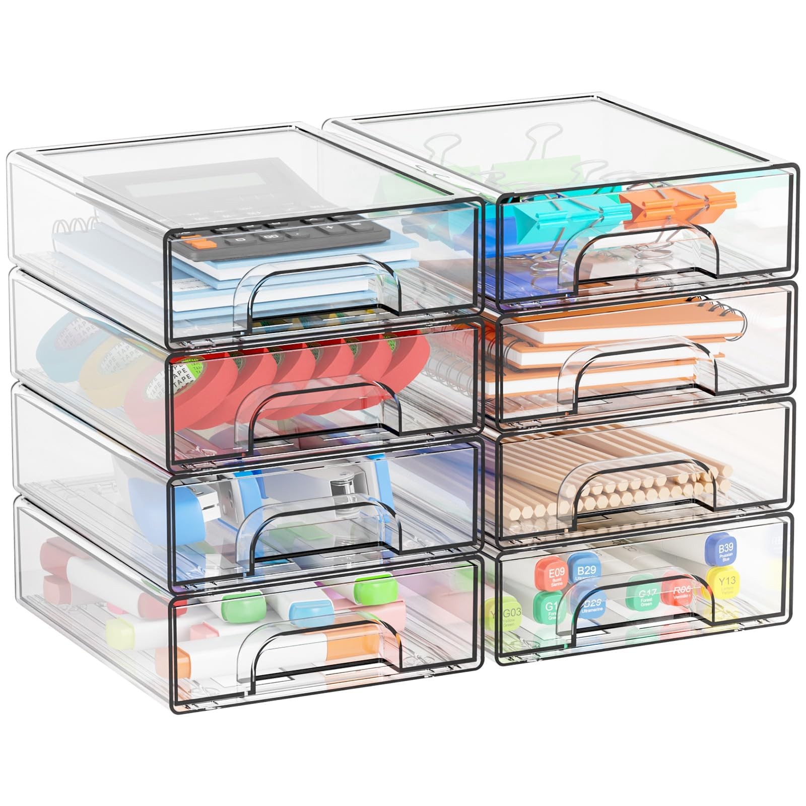 8 Pack Acrylic Drawer Organizer, 2.2in Tall Stackable Clear Storage Bin Part