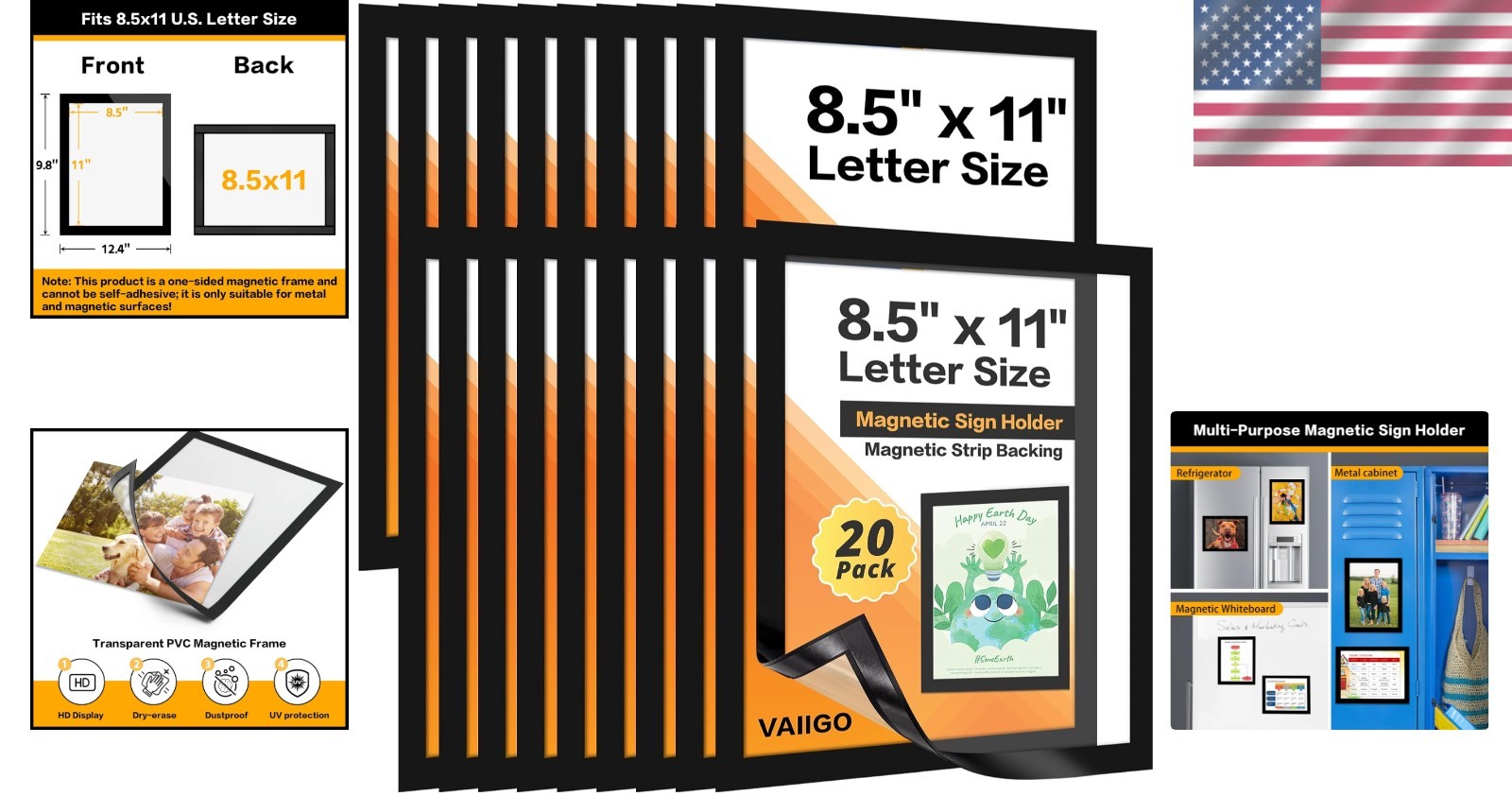 Magnetic Picture Holder Set – 20-Pack 8.5×11 Magnetic Frames