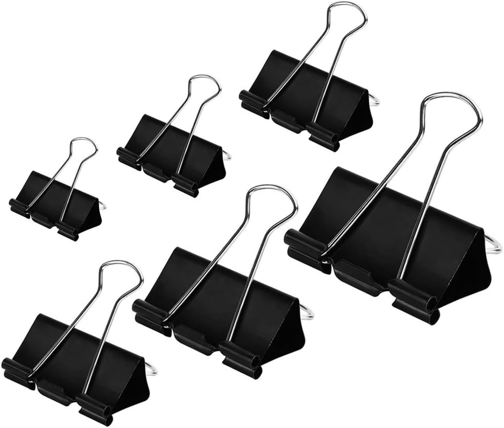 DSTELIN 100 Assorted Binder Clips, 6 Sizes: XL to Micro (Black)