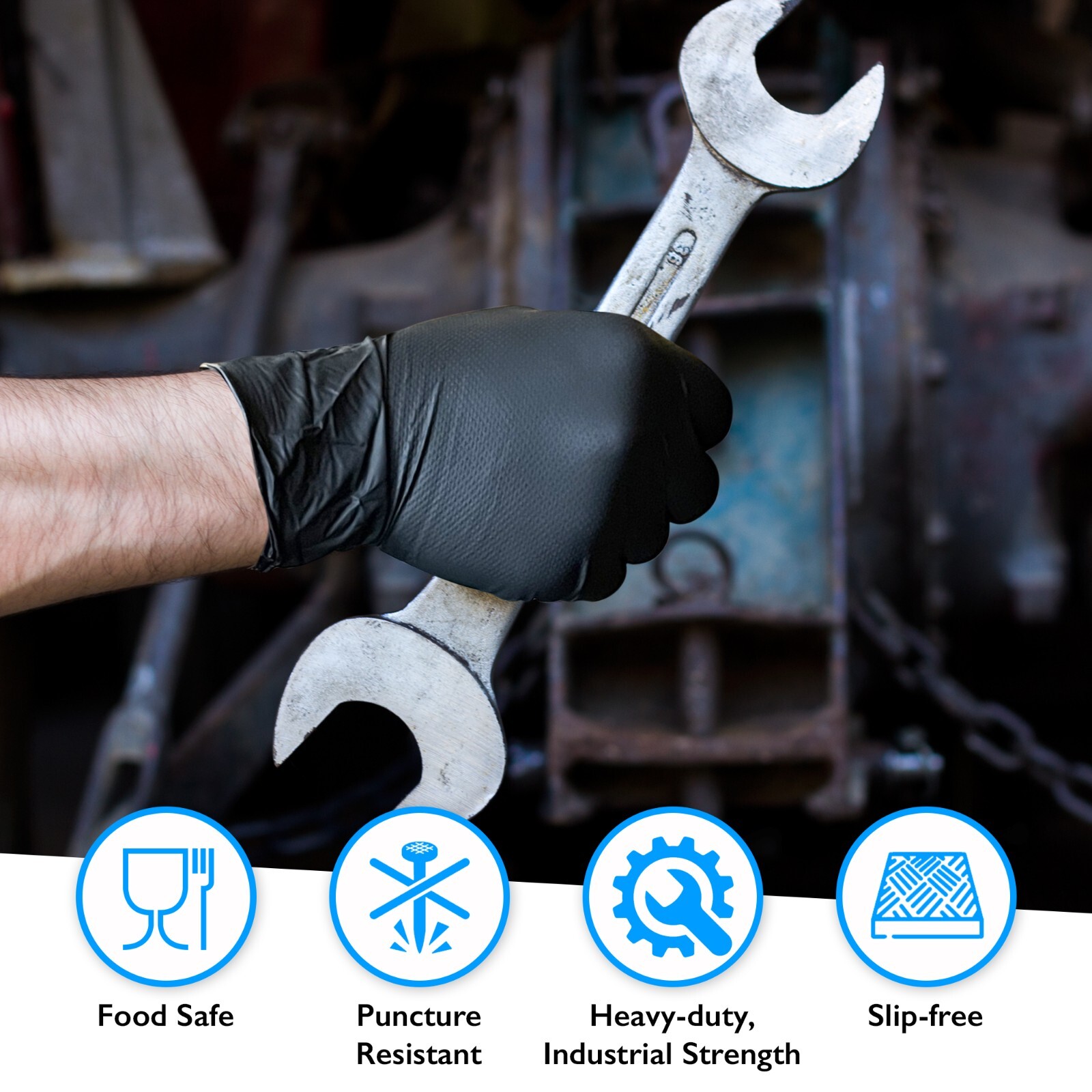 Fortify Diamond Textured Nitrile Gloves – 7mil Heavy Duty, foodsafe (XL) Black