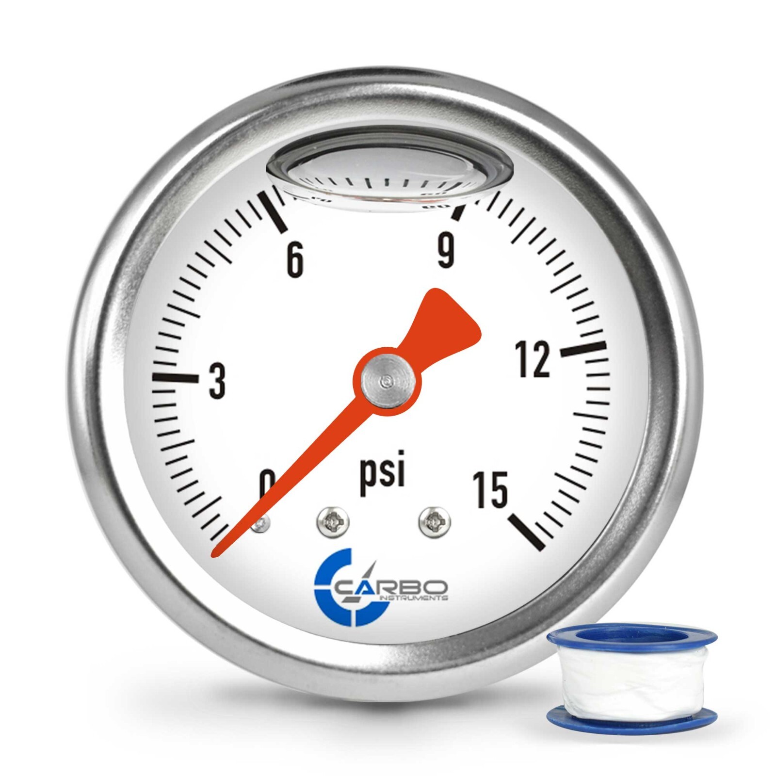 CARBO Gauge 0-15 psi Fuel Pressure Oil Pressure 1.5″ Liquid Filled, White Dial