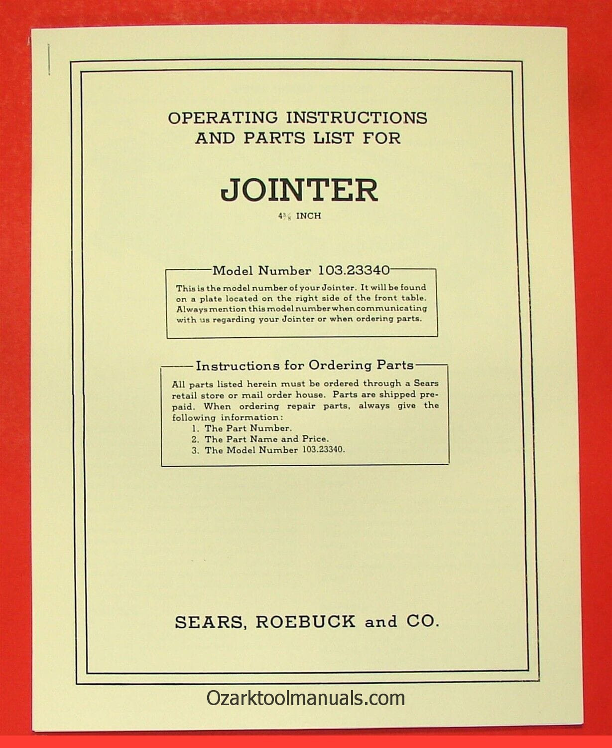 CRAFTSMAN 4 3/8″ Jointer 103.23340 Owners Instructions & Parts Manual 0185