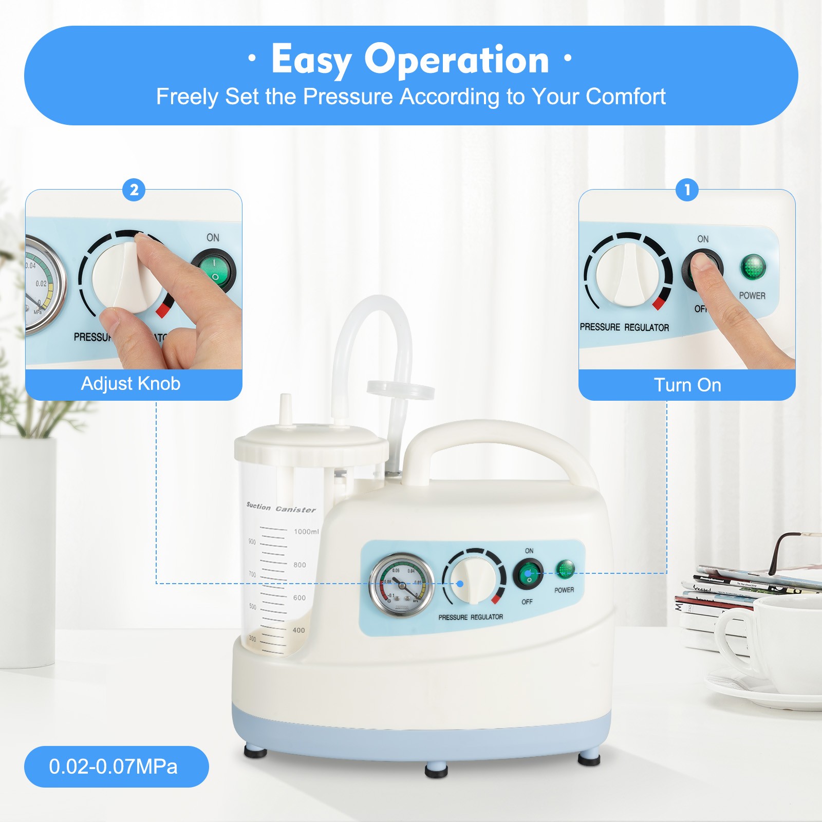 1000ML Phlegm Suction Unit Portable Dental Medical Vacuum Aspirator Machine