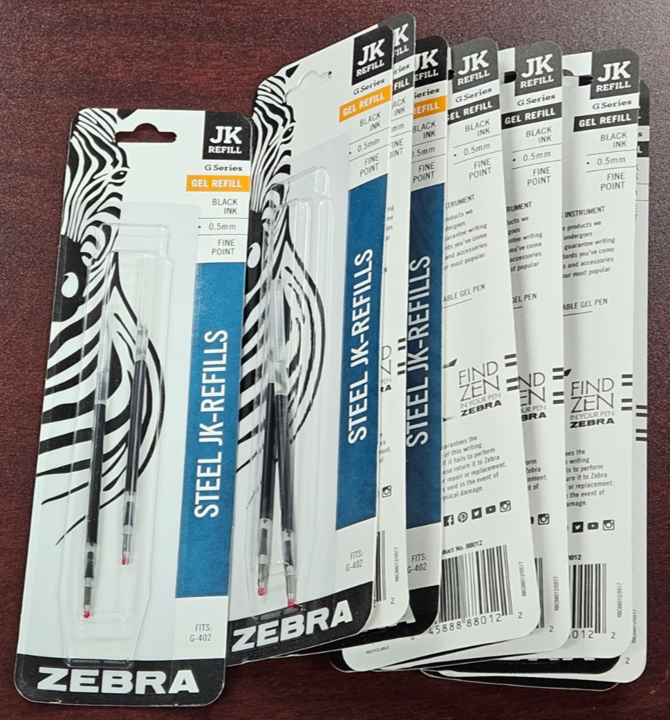 24 Zebra JK Refills Fine Point 0.5 mm Black 0.5mm for G-402 G402 metal pen 88012