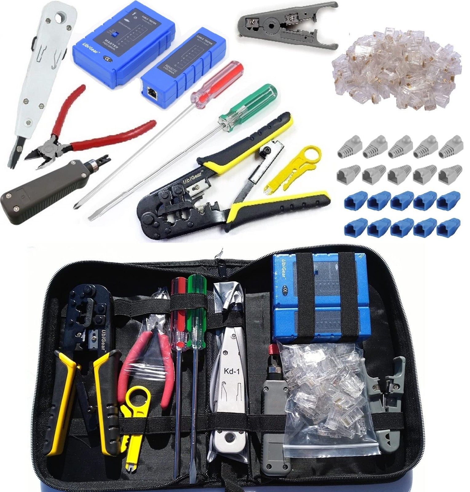 Network Phone Cable Tester Crimper RJ11 RJ12 RJ45 CAT5e Tool Kit Stripper