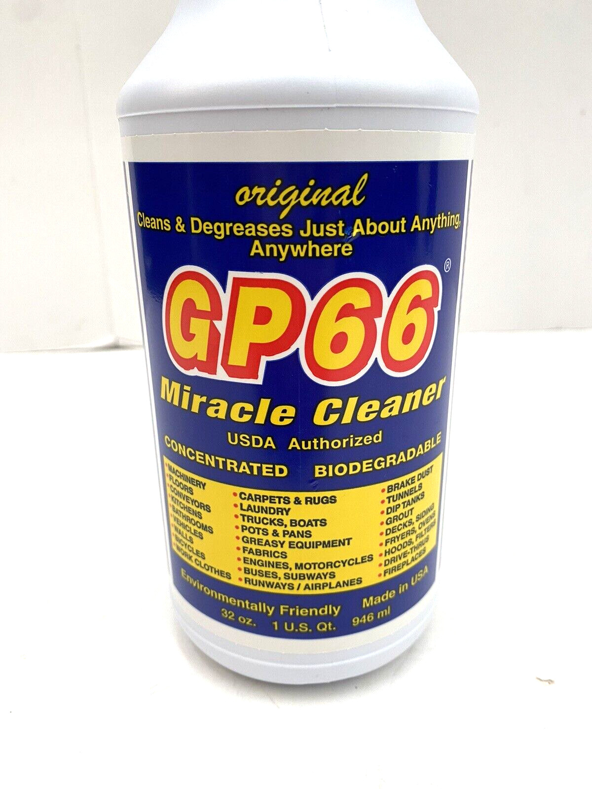 GP66 Green Miracle Cleaner Quart Cleans Over 1,000 Surface Types 1 oz to 1 gal