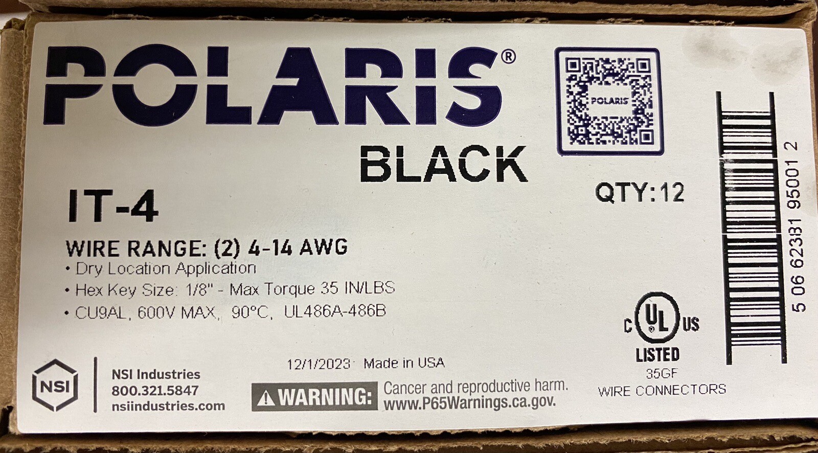LOT of 6, NEW – Nsi, IT-4 Polaris INSULATED Connector. 4-14 Awg. Lot of 6, New