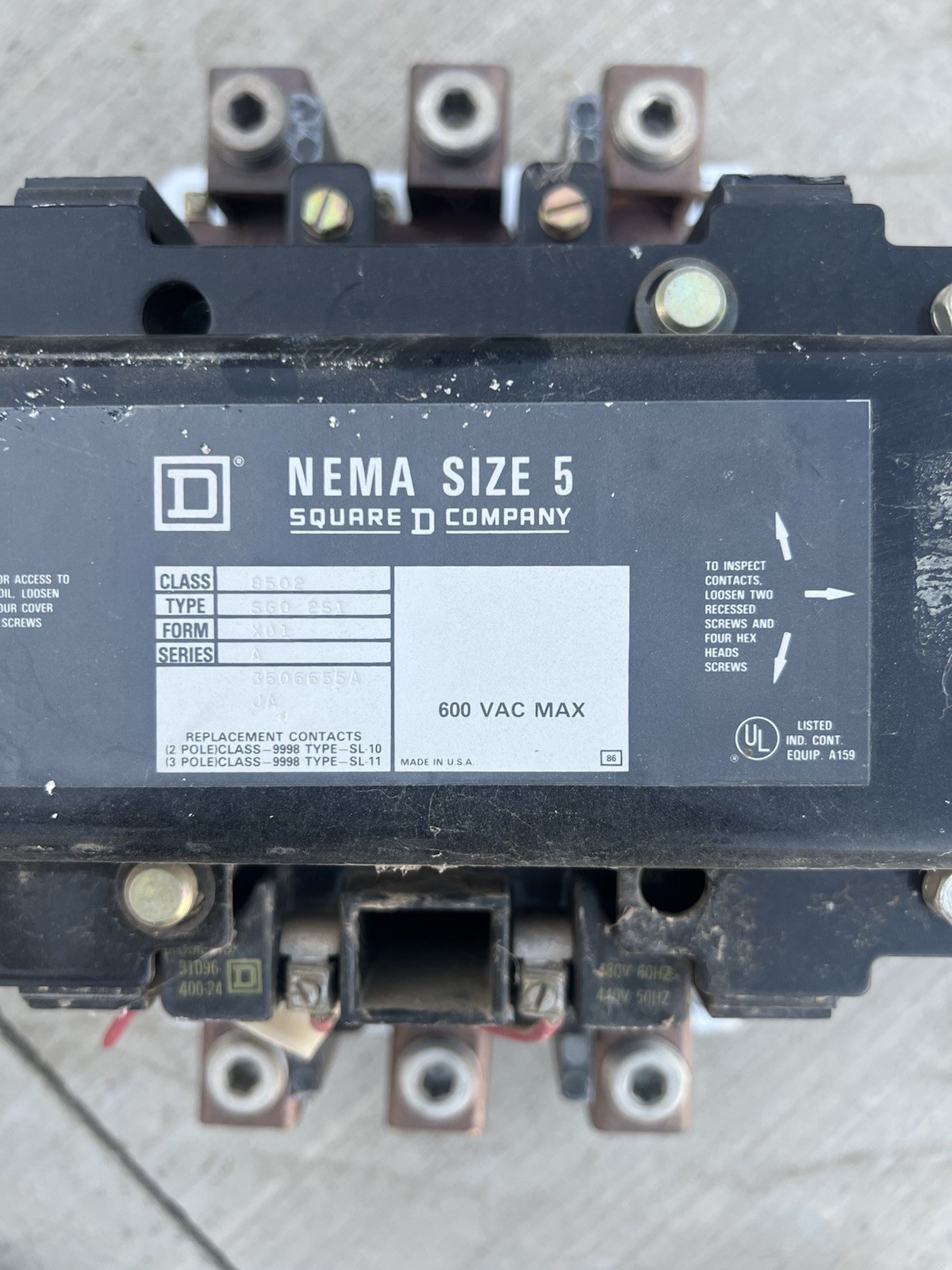 Square D 8502 8502SCO2S1 NEMA Size 5 Contactor 480V Coil 310A 600VAC