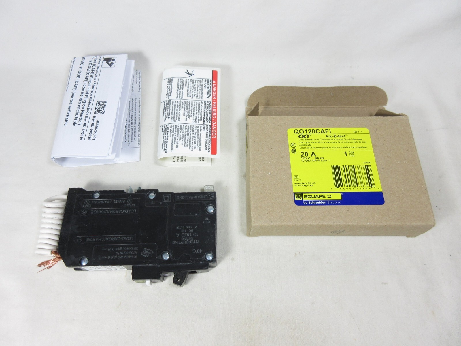 Schneider, Square D, Circuit Breaker, QO120CAFI, 20 Amps, 120 Volts, New in Box