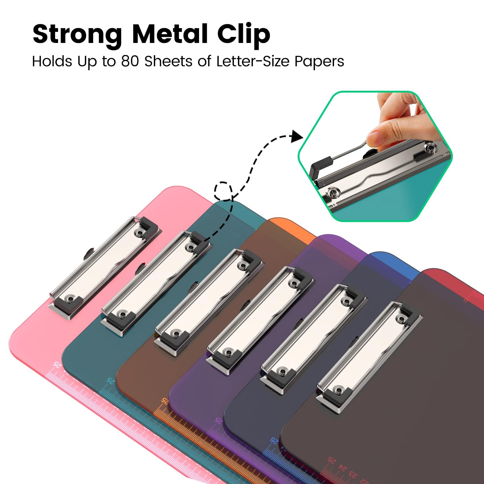 6 Pack Plastic Clipboards 8.5×11 Colored Clear Bulk Clip Board with Ruler NEW