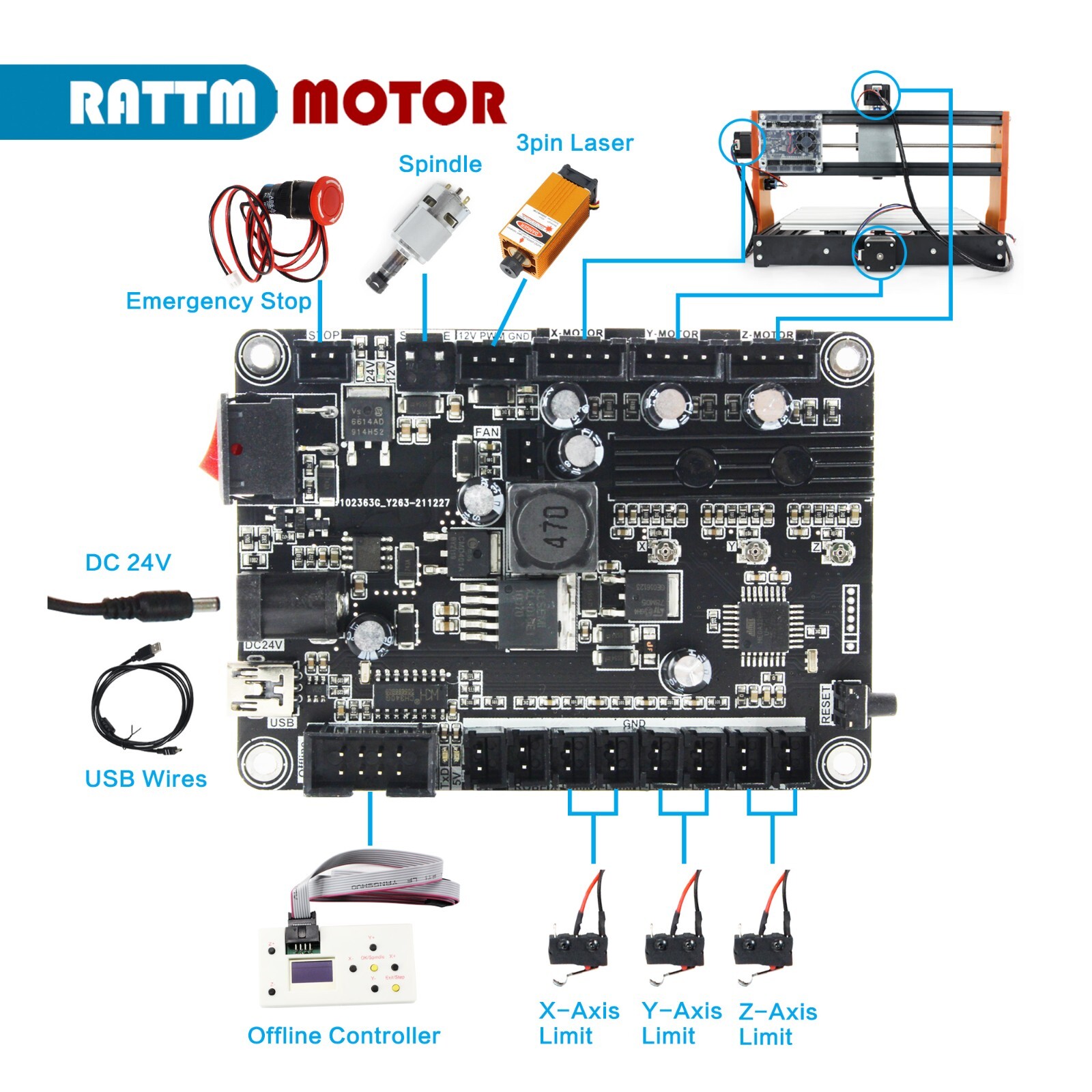 【US】Upgraded 3018-PRO CNC Router Milling Engraving Laser Machine+ Limit Switches