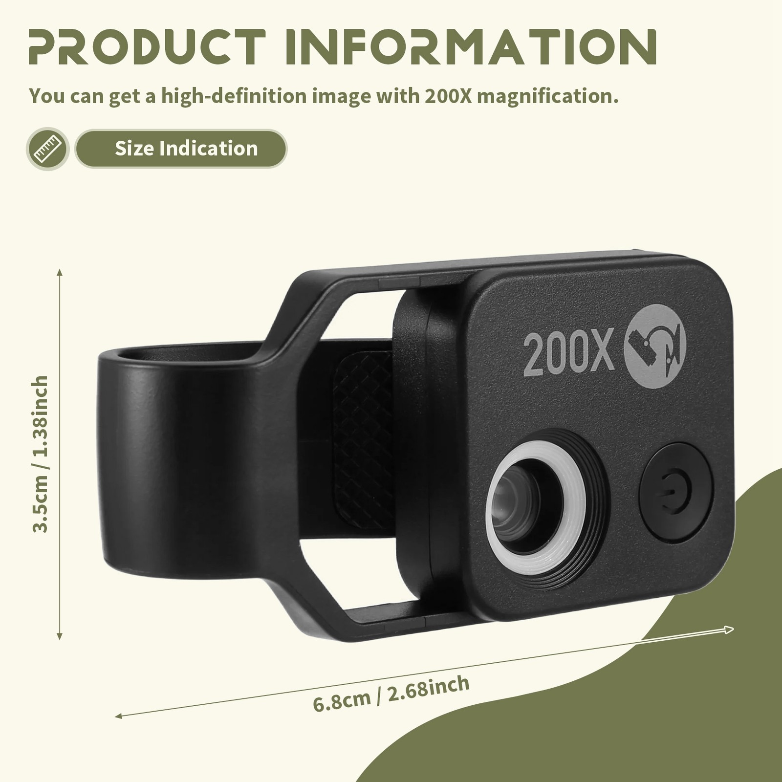 200X Cell Phone Microscope Accessory with Window Microscope, Portable 3218