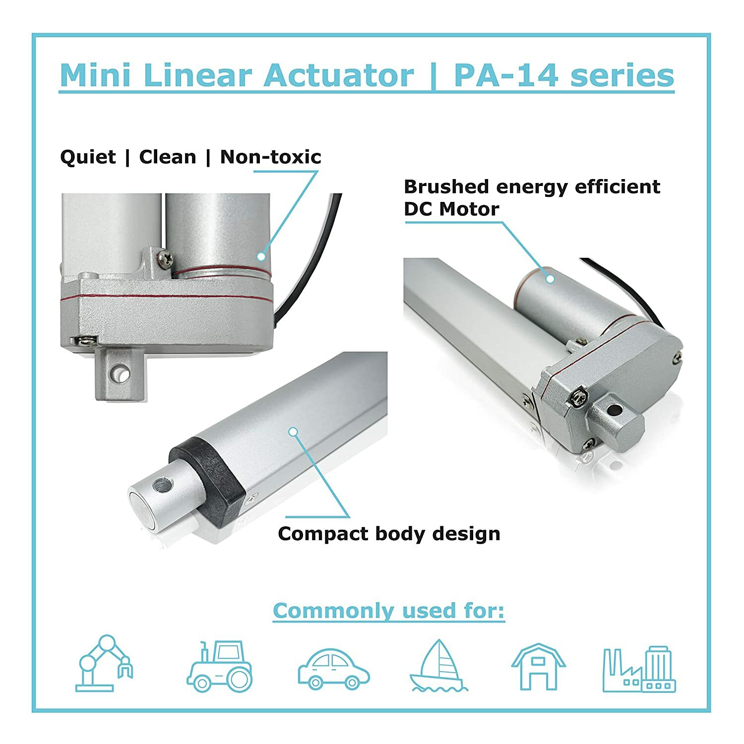 12V Linear Actuator with Feedback (2″-40″ stroke, 35-150 lbs. force) – PA-14P