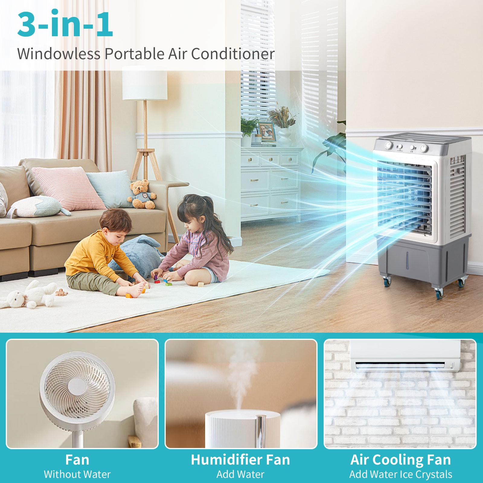 Portable Air Conditioner Fan Evaporative Cooler 2400CFM Swamp Cooler Manual 30L
